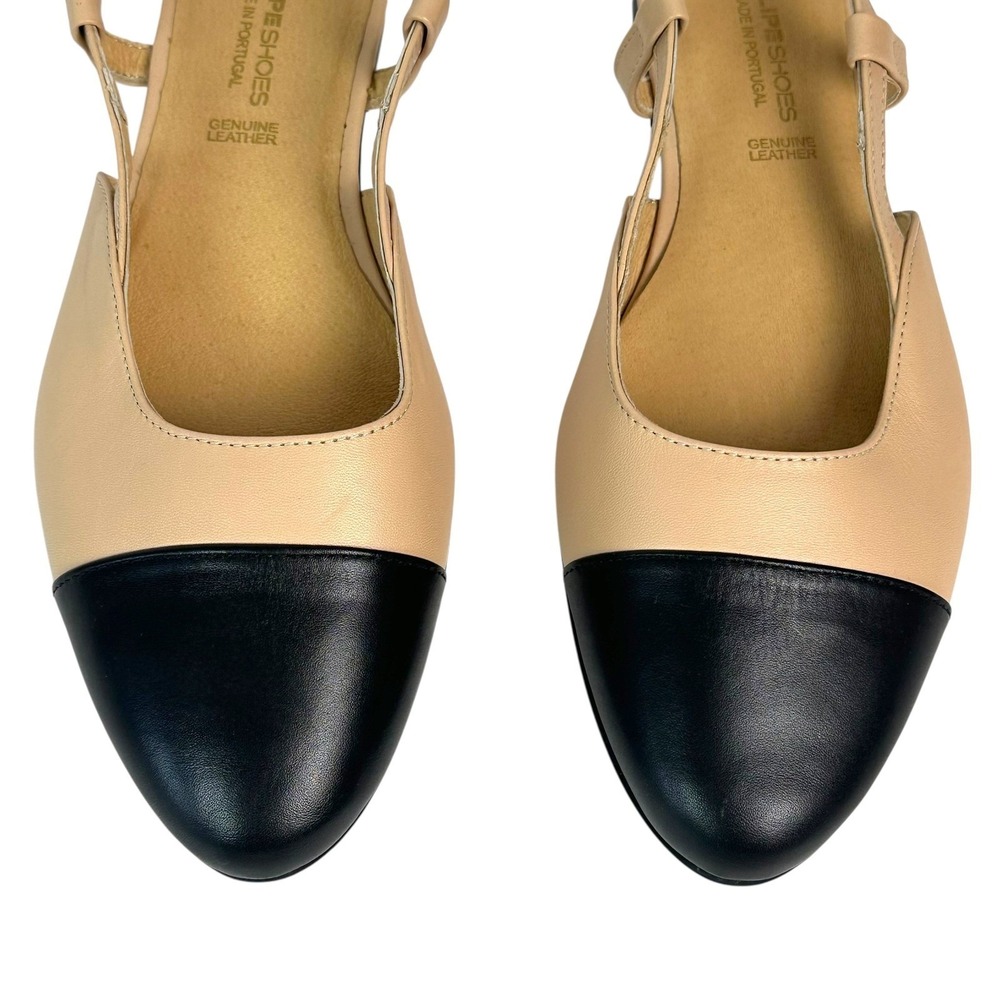 FILIPE SHOES Womens Slingback Black Cap Toe Flats Leather Portugal 40 - Picture 2 of 9